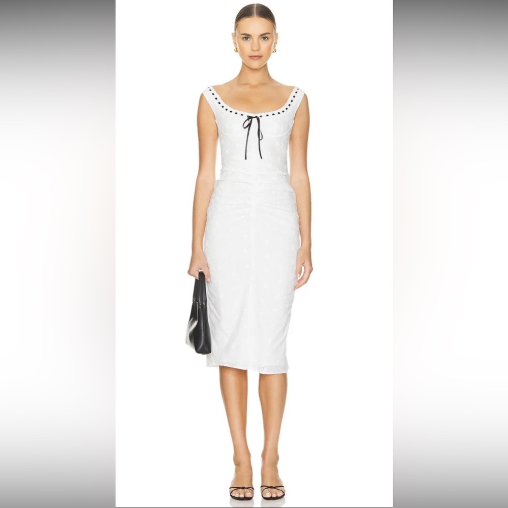 MAJORELLE Black and White Sheath Midi Dress